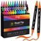 36 Colors Acrylic Paint Pens, Dual Tip Pens With Medium Brush Tip, Paint Markers for Rock Painting, Ceramic, Wood, Plastic, Calligraphy, Scrapbooking, Brush Lettering, Card Making, DIY Crafts & Organizer Storage Tote Bag
